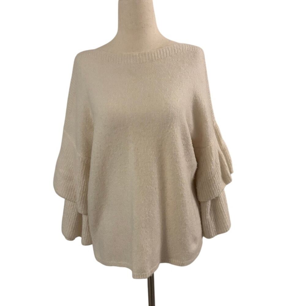 Madewell tier sleeve pullover sweater womens M Ivory Cream wool blend